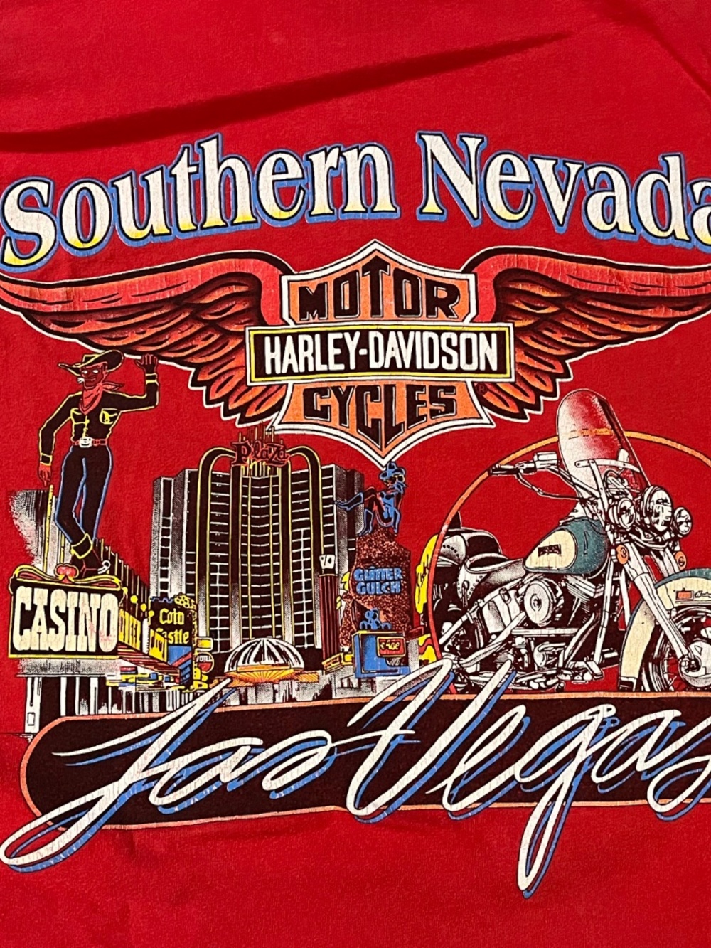 Vintage 1996 Harley Davidson Motorcycle Tshirt XXL Las Vegas Strip Nevada Red - Picture 2 of 7